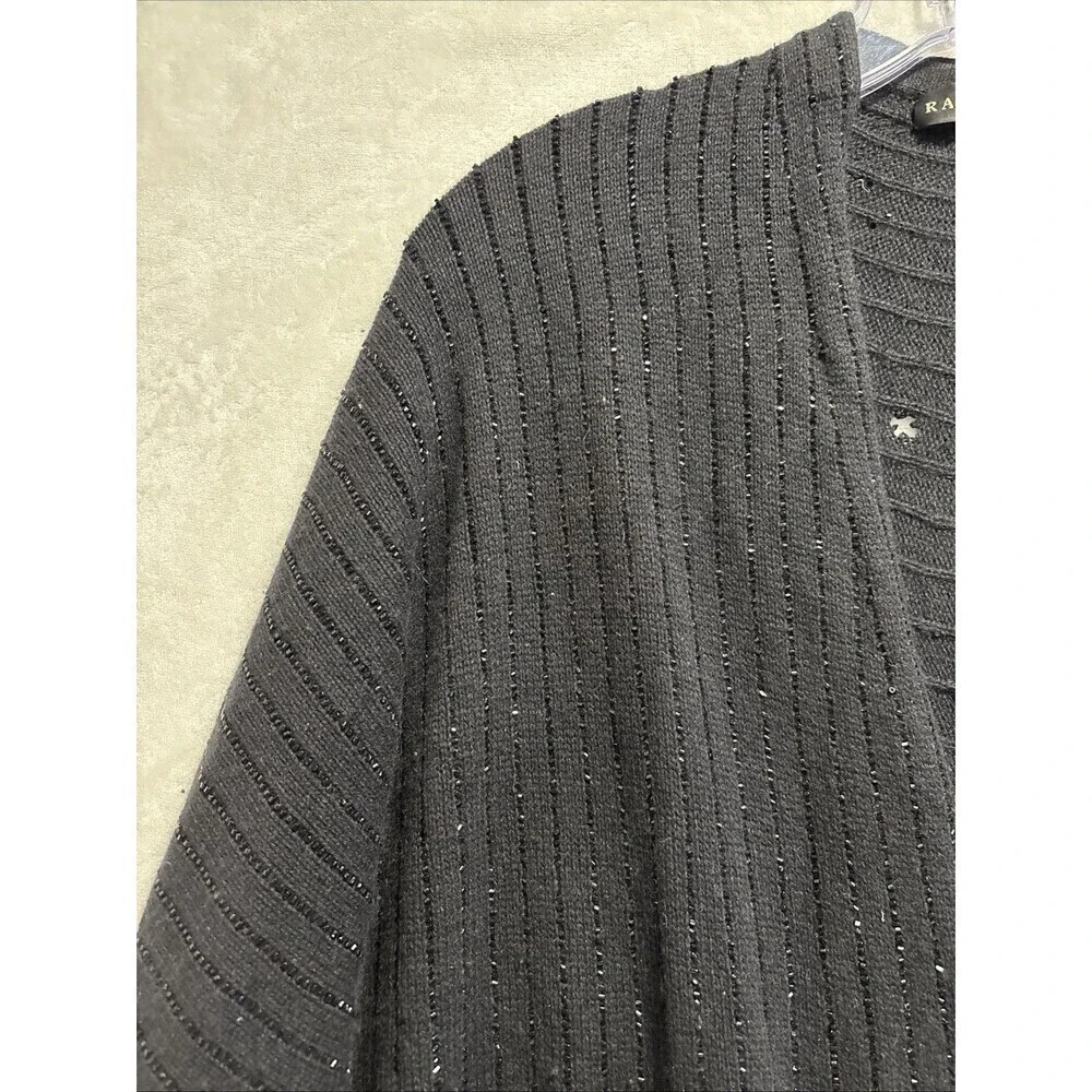 Ralph Lauren Black Label Cardigan Beaded Sweater Art Deco Clasp Women's Large
